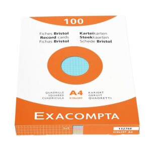 Exacompta - Réf. 13276E - Étui de 100 fiches bristol quadrillées 5x5 non perforées - format 210 x 297 mm - compatibles avec imprimante jet d'encre, laser et photocopieur - couleurs assorties