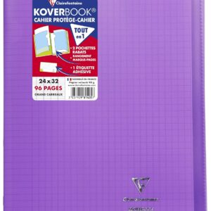 Clairefontaine 981405C Un Cahier Agrafé Koverbook Violet - 24x32 cm 96 Pages Grands Carreaux Papier Blanc 90 g - Couverture Polypro