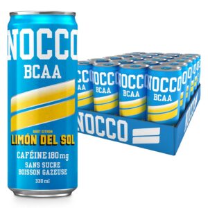 NOCCO Boisson énergissante goût citron 180 mg caféine 24x330ml Boissons énergétiques, Sans Sucre BCAA (Limon Del Sol)