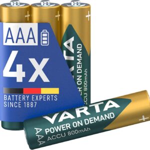VARTA Piles rechargeables AAA, lot de 4, Recharge Accu Power, 800 mAh Ni-MH, sans effet mémoire, préchargées, prêtes à l'emploi