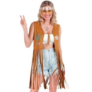 W WIDMANN MILANO Party Fashion - Costume Hippie, gilet à franges femme, marron, tenue de festival