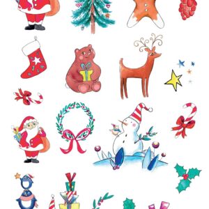 CAM ET LEON - Accessoires Décoration Noël - Fête d'Enfant - Assiettes, Gobelets - Serviettes, Pailles, Confettis, Ballons, Carton d'invitations, Pique à Gâteau, Centre de Table (Tatouages éphémères)