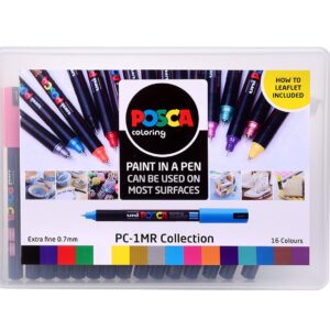 Posca 153544867 Lot de 16 Marqueur peinture avec encre à base d'eau et pointe extrafine 0,7 mm