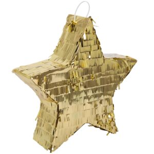 P'TIT CLOWN - 23193 - Pinata Étoile - Remplissage Facile - Accessoire Décoration Fêtes d'Anniversaire Enfant, Kermesses, Célébrations - Carton, Plastique - Or - 36 x 36 x 9 cm