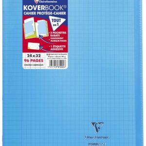 Clairefontaine 981402C Un Cahier Agrafé Koverbook Bleu - 24x32 cm 96 Pages Grands Carreaux Papier Blanc 90 g - Couverture Polypro