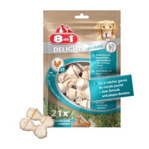 8 in 1 Delights Dental XS - Os de bœuf à Mâcher pour Chien de Petite Taille - Enrichi en minéraux - Viande à cœur - Prodental Limite le Tartre - Sans céréales Colorant Arôme Artificiel - 21 pièces