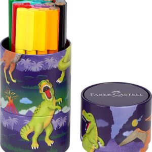 Faber-Castell 155546 - Set de feutres Connector Dino, boîte métallique de 20, lavable, set de peinture pour enfants