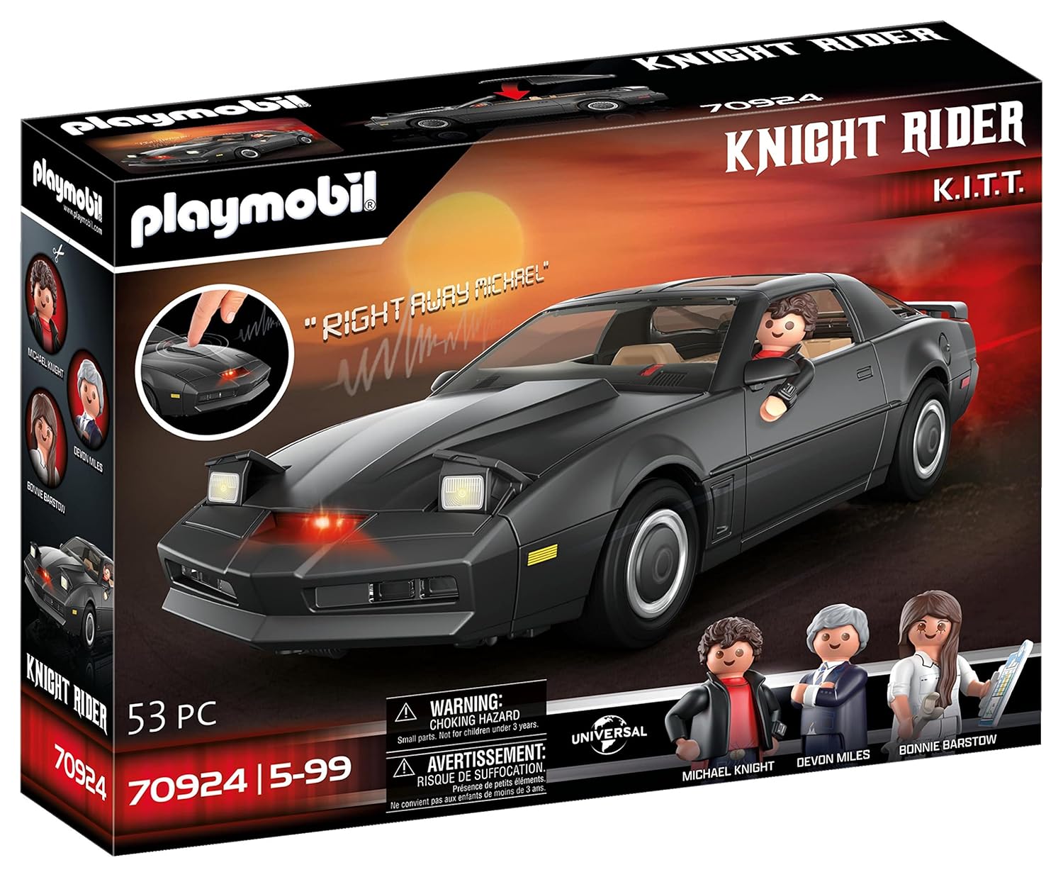 Playmobil 70924 Knight Rider - K.I.T.T., Le véhicule emblématique de la série K2000, pour Les Fans de Knight Rider et Les Enfants, Dès 5 Ans