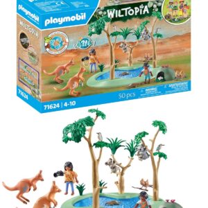 Playmobil 71624 Explorateurs avec Animaux australiens - Wiltopia - Comprend Deux Personnages, Une Mare, des Animaux Ainsi Que des Accessoires - Dès 4 Ans