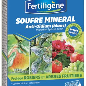 Fertiligène FSOUF75 - Soufre Minéral Anti-Oïdium Granulés Naturel 750 g - Préventif et curatif - Combat oïdium sur Arbres fruitiers, rosiers et tavelure - Contre Les Maladies - Fabriqué en France