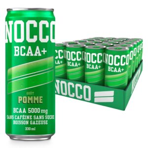 NOCCO Boisson énergissante goût 180 mg caféine 24x330ml Boissons énergétiques, Sans Sucre BCAA (Pomme)