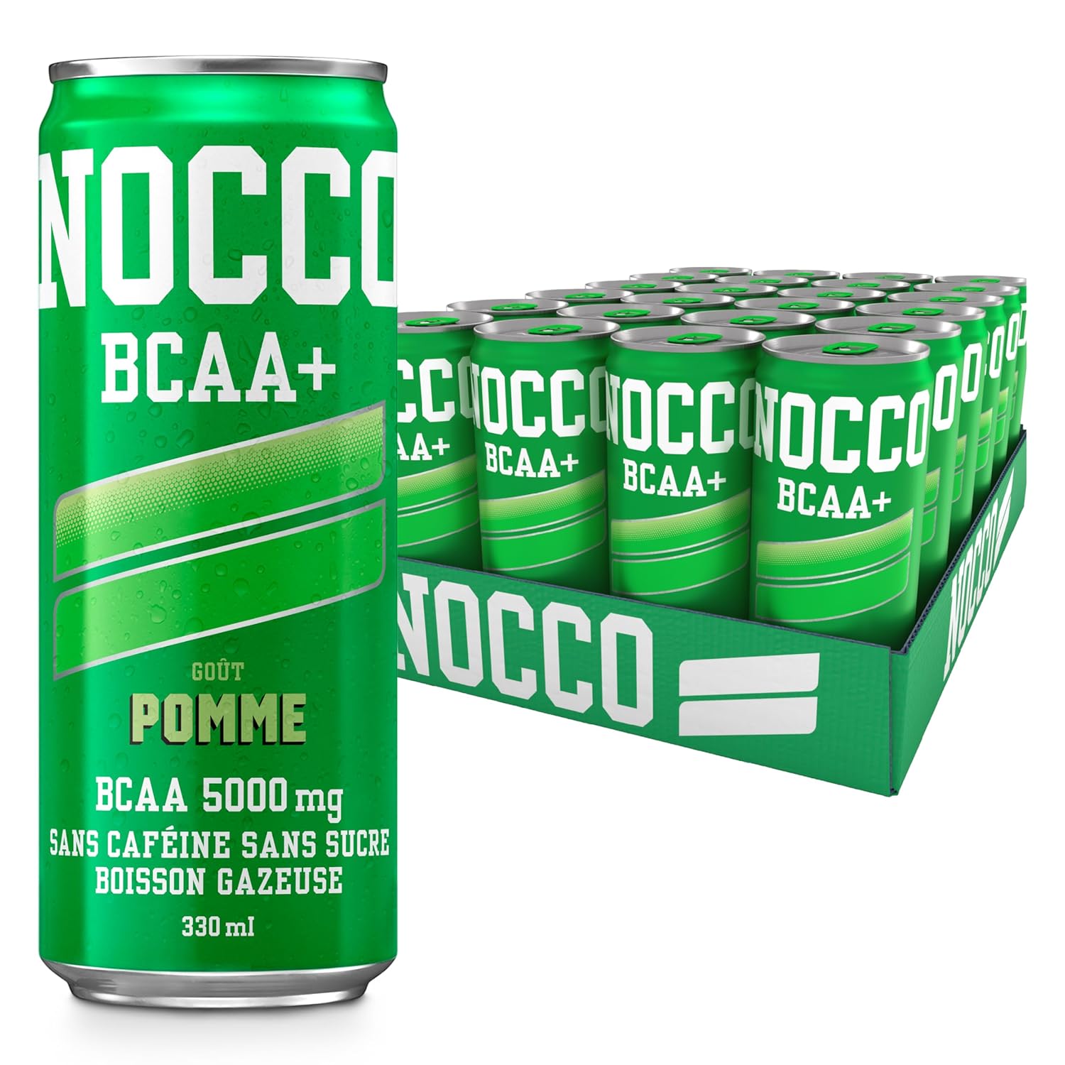 NOCCO Boisson énergissante goût 180 mg caféine 24x330ml Boissons énergétiques, Sans Sucre BCAA (Pomme)