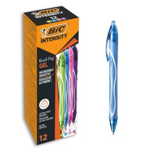 BIC Gel-ocity Quick Dry - Stylos-Gel Rétractables Séchage Ultra-Rapide - Pointe Moyenne (0,7 mm) - Couleurs Assorties, Boîte de 12