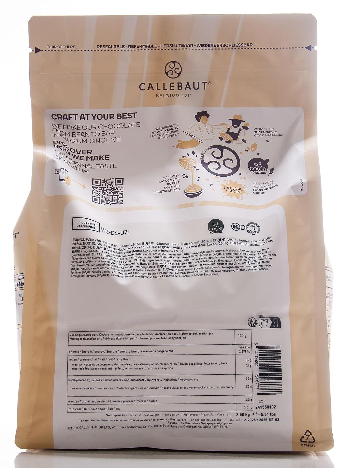 Callebaut - Callets au chocolat blanc couverture glaçure - 2,5kg – Image 2