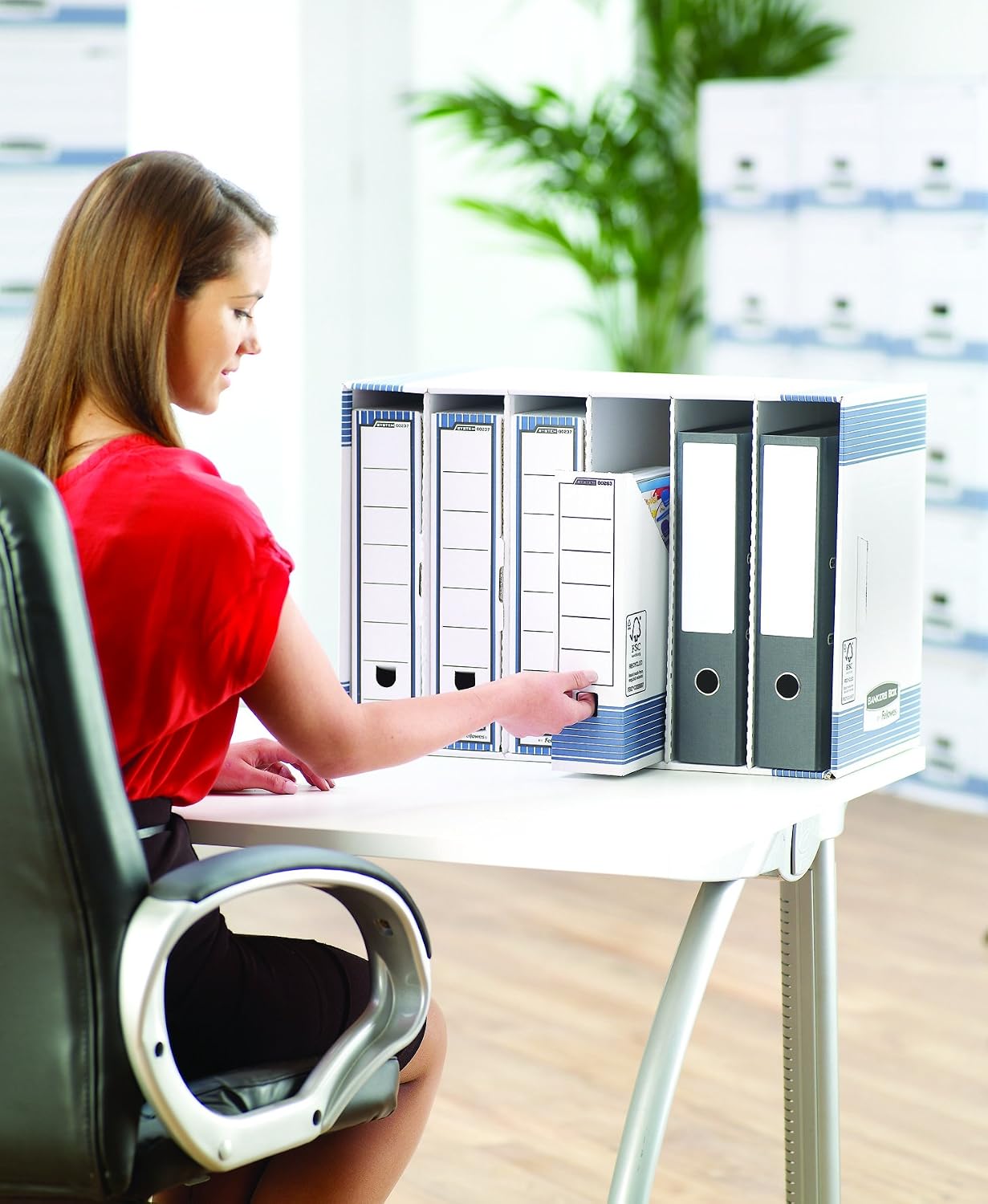 BANKERS BOX Fellowes Boîte d'archives System format folio - Montage automatique Dos de 8cm Bleu/Blanc Lot de 10-0023701 – Image 5