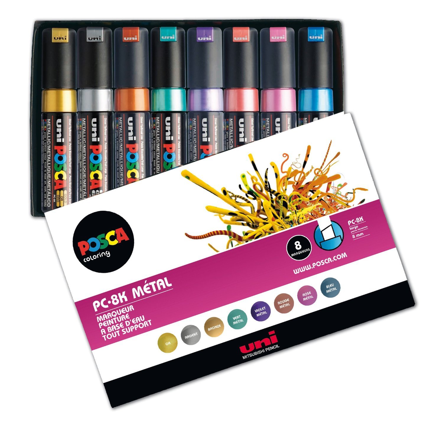 Posca PC8K/8METAL09 Boîte de 8 Marqueurs Assortis