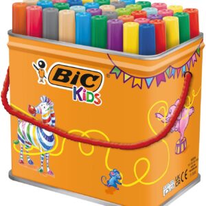 BIC Kids Visacolor XL Feutres de Coloriage à Pointe Large, Lavables, Encre à base d'eau - Couleurs Assorties, Pot de 48