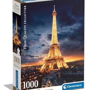 Clementoni | Puzzle Tour Eiffel 1000 Pièces pour Adultes Collection | Vue Nocturne de Paris Illuminée | Poster Inclus | Puzzle Photographique Urbain | Défi Visuel Relaxant | 70 x 50 cm