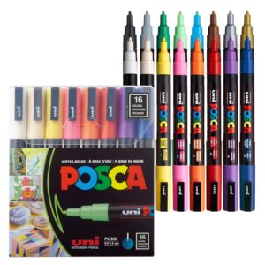 Posca 186516 - Set de 16 Marqueurs PC3M, Pointe Conique Fine, Couleurs Classique