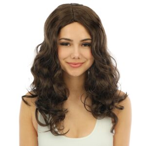 P'TIT CLOWN - 23977 - Perruque Longue Bouclée - Long Curly Wig - Accessoire Déguisement Carnaval, Soirées Costumées, Cosplay, Manga, Halloween - Adulte Femme - Cheveux Synthétiques - Brun