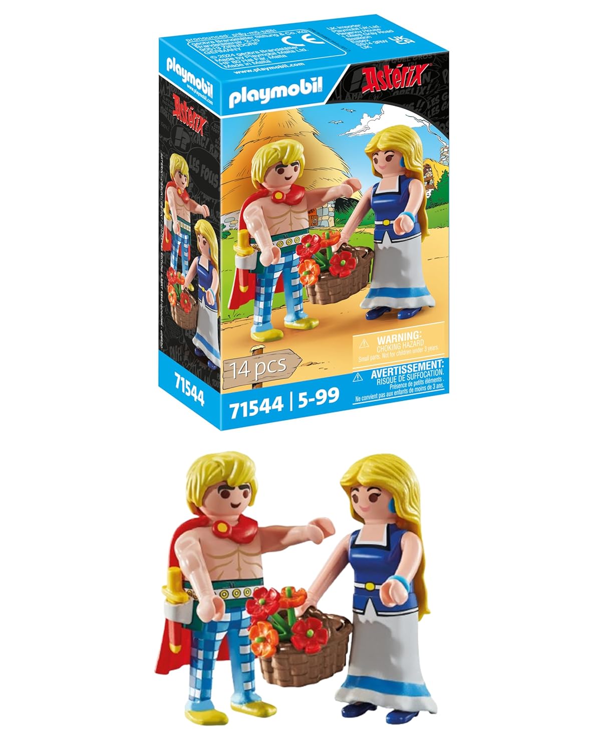 Playmobil 71544 Astérix : Tragicomix et Falbala - Comprend Deux Personnages Gaulois cultes, Un Bouquet de Fleurs, Une épée et des Accessoires - Dès 5 Ans
