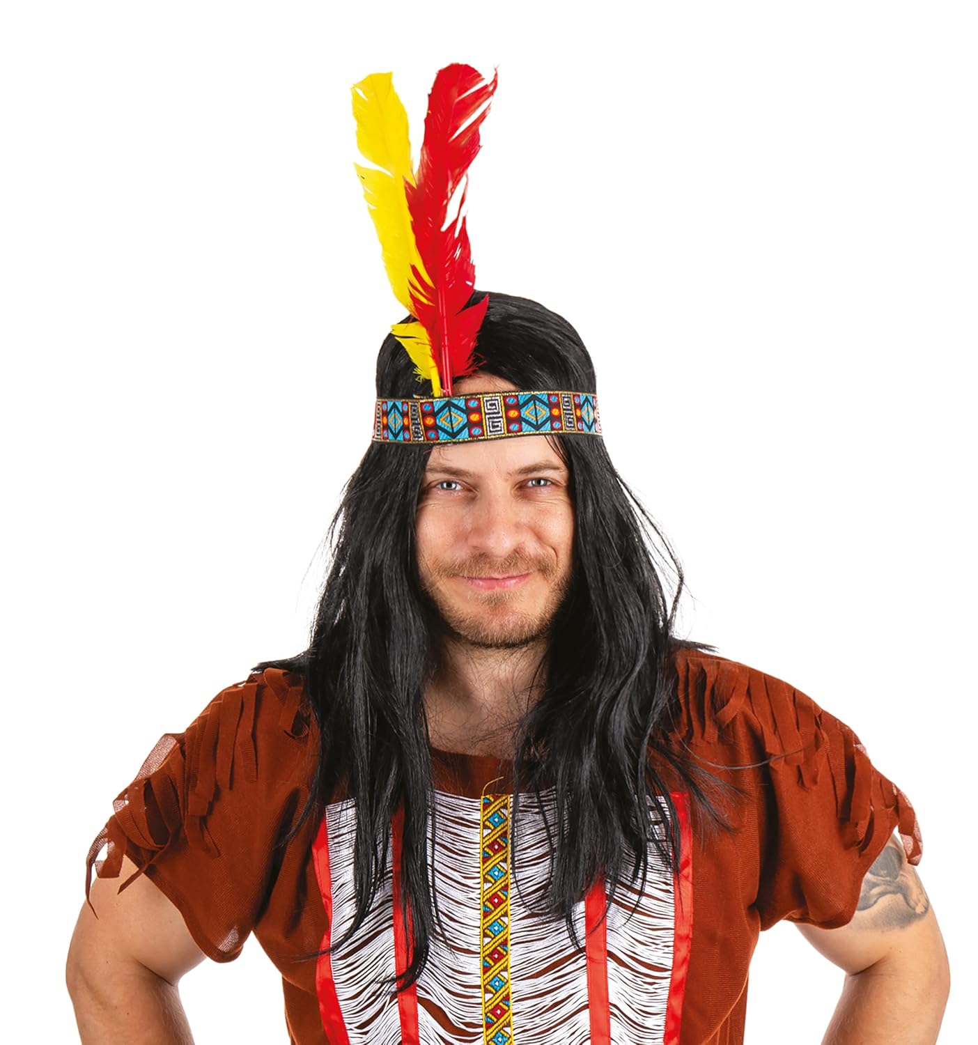 P'TIT CLOWN - Bandeau Indien avec Plumes - Accessoire Décoration Cheveux - Pour Compléter Costume Carnaval, Costplay, Fête à Thême Western, Cowboy, Apache