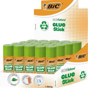 BIC ECOlutions Bâtons de Colle Blanche, Idéal pour Papier et Carton, Sans Solvant, 8 g, Boîte de 20 tubes