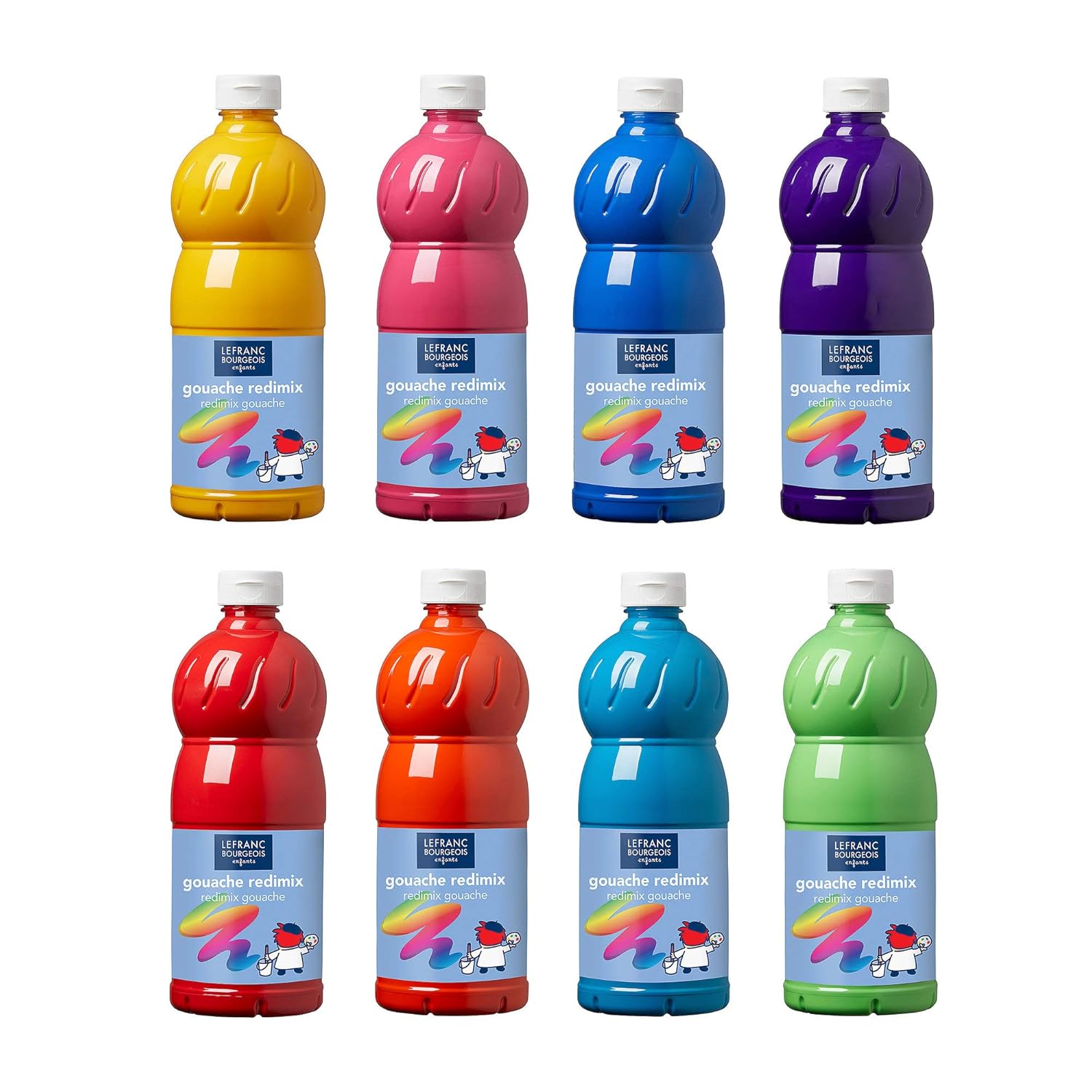 Lefranc Bourgeois - Gouache liquide Redimix pour enfants - 8x1 litres - couleurs vitaminées