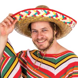 P'TIT CLOWN - 95417 - Sombrero Paille - Chapeau Mexicain Adulte Unisexe - Accessoire de Déguisement Carnaval, Fête à Thème Mexique, Cosplay, Spectacle, Beach Party - Taille Unique - Mutilcolore