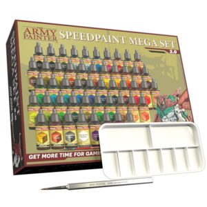 The Army Painter Speedpaint Mega Set 2.0 Combo - 50 Flacons De Peinture Acrylique De 18ml, Incl. 1 Palette De Peinture Et 2 Pinceaux De Peinture De L'armée : Base Et Pinceau Speedpaint
