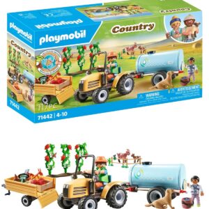 Playmobil 71442 Fermier avec Tracteur et citerne - Country - avec des Animaux et 2 Personnages - Jouet fabriqué avec Plus de 80% de matériaux recyclés ou biosourcés en Moyenne. Dès 4 Ans