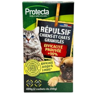 Protecta® - Granulés Répulsifs Chiens & Chats 400g – Anti-Griffures & Marquages Urinaires – Efficacité Prouvée 90% – Protection Jusqu’à 3 Mois – Tous Types de Surfaces – Usage Extérieur