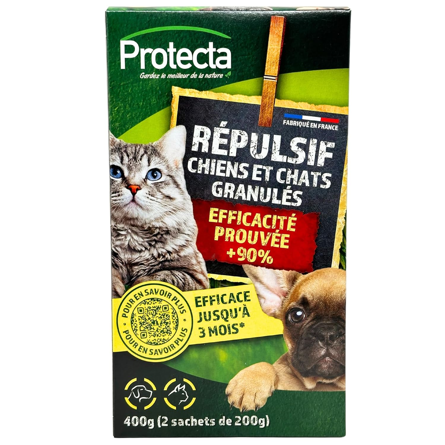 Protecta® - Granulés Répulsifs Chiens & Chats 400g – Anti-Griffures & Marquages Urinaires – Efficacité Prouvée 90% – Protection Jusqu’à 3 Mois – Tous Types de Surfaces – Usage Extérieur