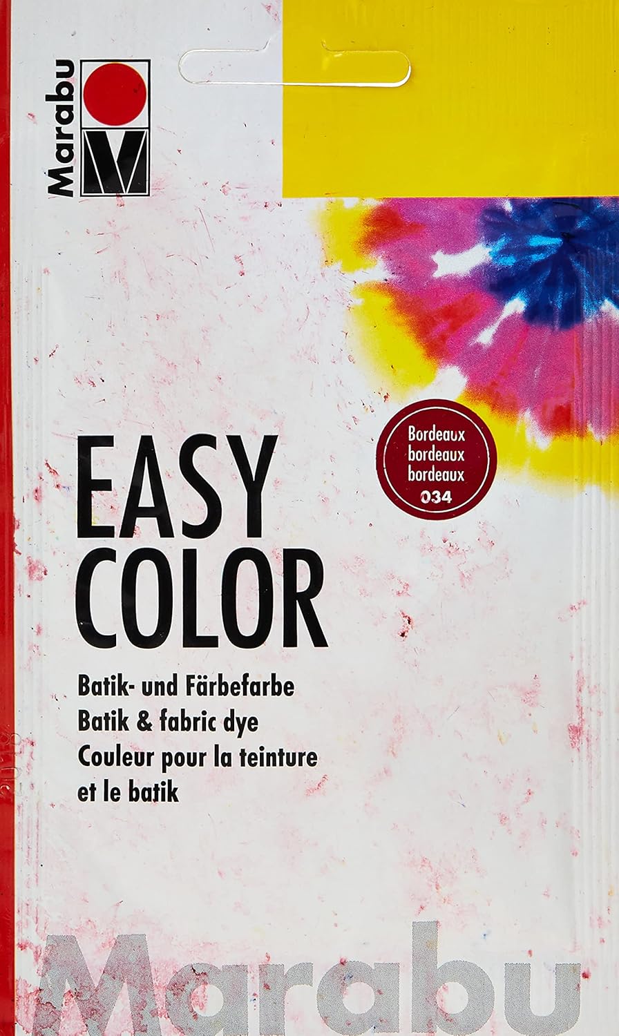 Marabu 17350022034 Easy Color Bordeaux, 25 g de teinture à la main pour coton, lin, soie et tissus mélangés, lavable à la main jusqu'à 30 °C, très bonne résistance à la lumière, ne résiste pas à la cu