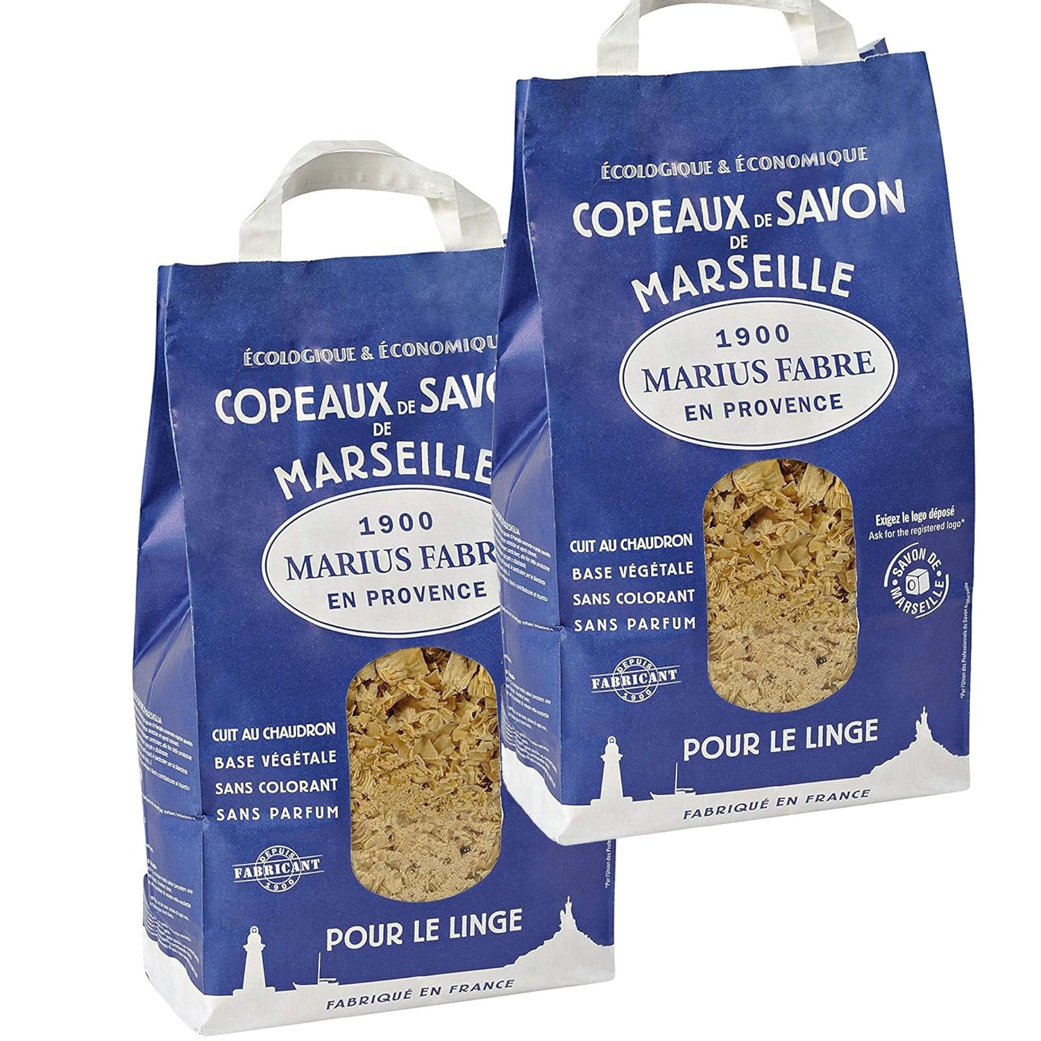 Copeaux de Savon de Marseille Marius Fabre - Lot de 2 sacs de 980G - pour un lavage doux et efficace pour tous les textiles, linge délicat