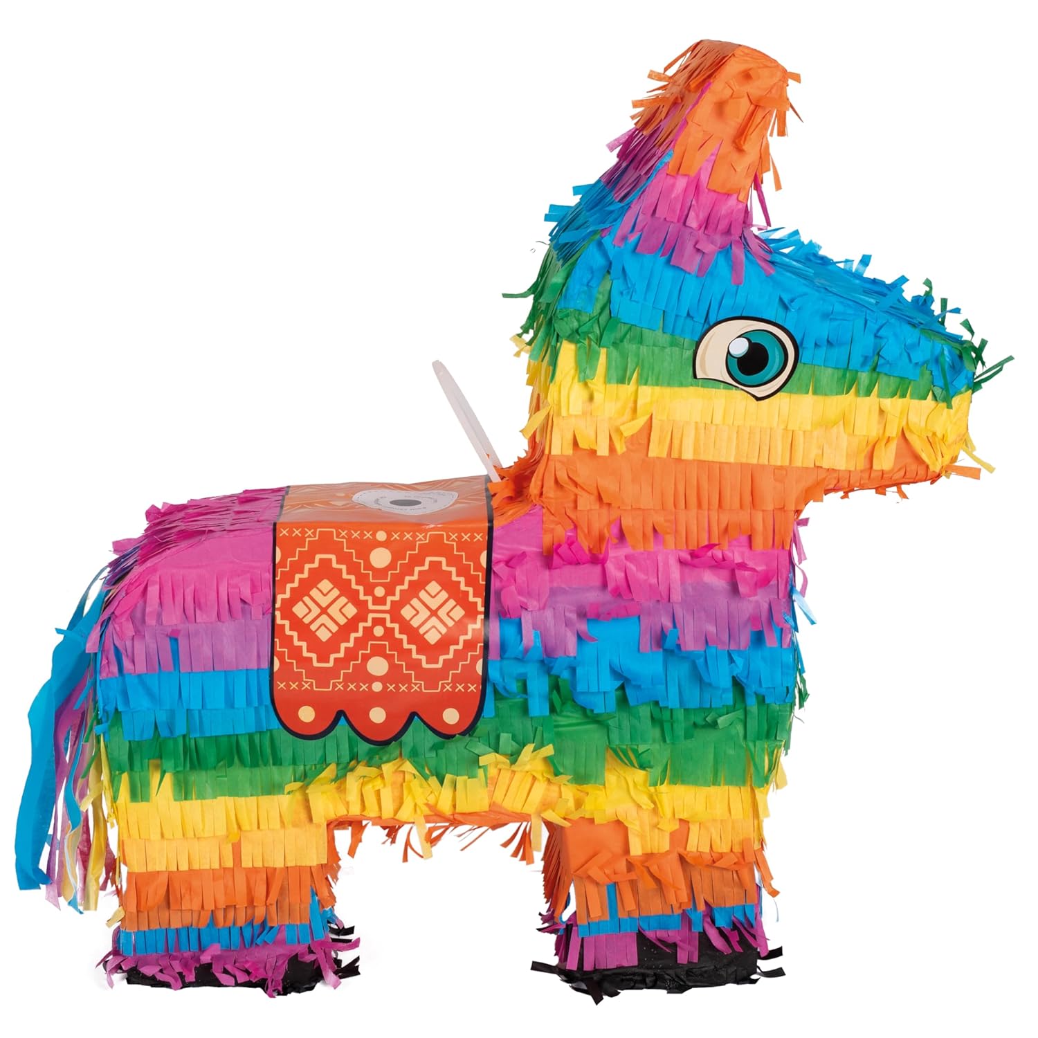 P'TIT CLOWN - 23197 - Pinata Âne - Remplissage Facile - Accessoire Décoration Fêtes d'Anniversaire Enfant, Kermesses, Célébrations - Carton, Papier - Arc-en-Ciel - 44 x 39 x 9 cm