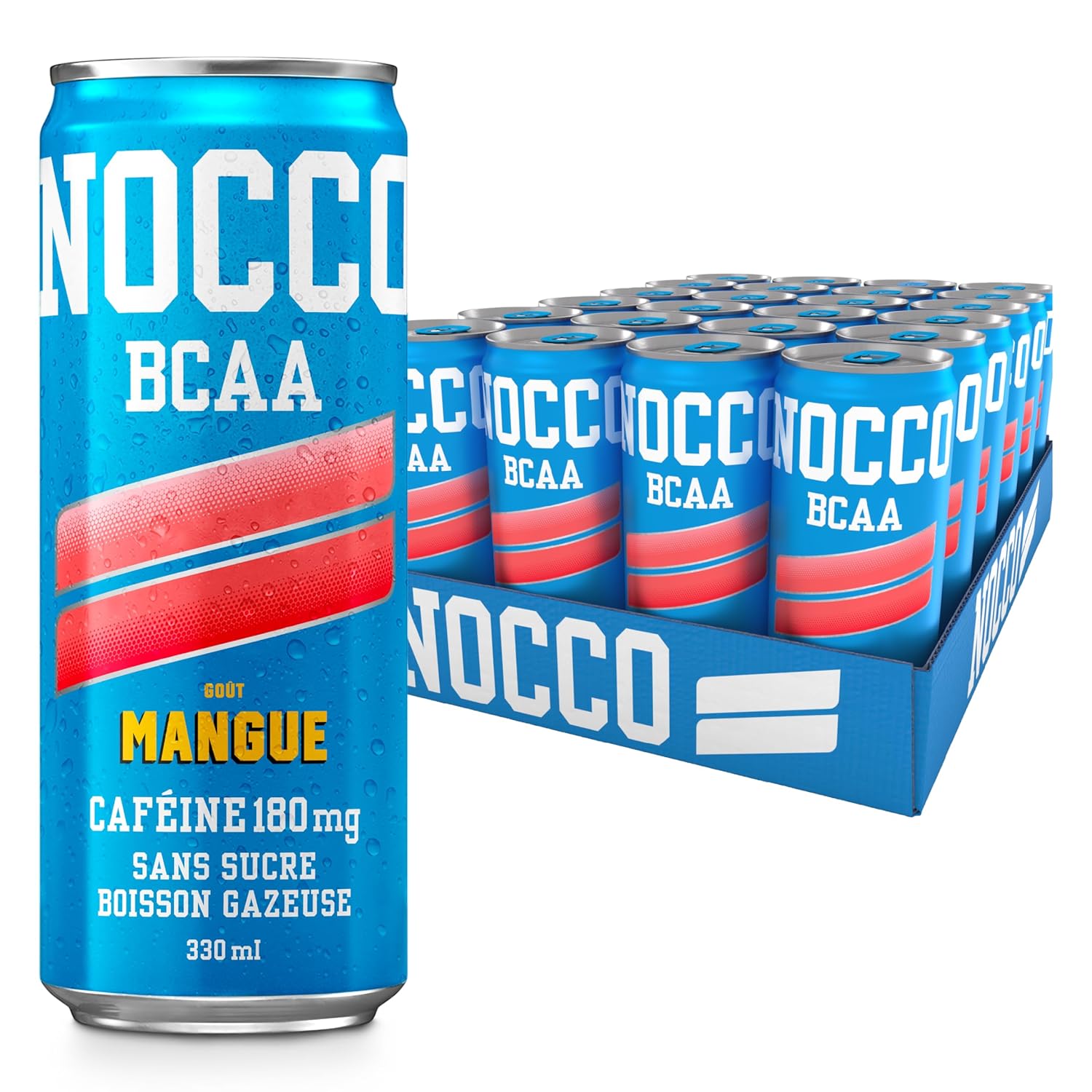 NOCCO Boisson énergissante goût mangue 180 mg caféine 24x330ml Boissons énergétiques, Sans Sucre BCAA (Mangue)