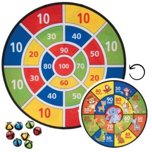 P’TIT Clown - 24536 - Jeu de Cible Enfant Scratch - Cible Réversible Animaux & Scores - 8 Balles Velcro + 1 Ventouse - Jeu d’Adresse et de Lancer - Extérieur - Ø 60 cm