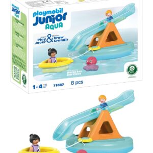 Playmobil 71687 Junior Aqua : Ilôt avec Toboggan Aquatique - incluant Un Petit Bateau et Une Pieuvre - Jouet fabriqué à partir de matière d'origine végétale - Dès 12 Mois
