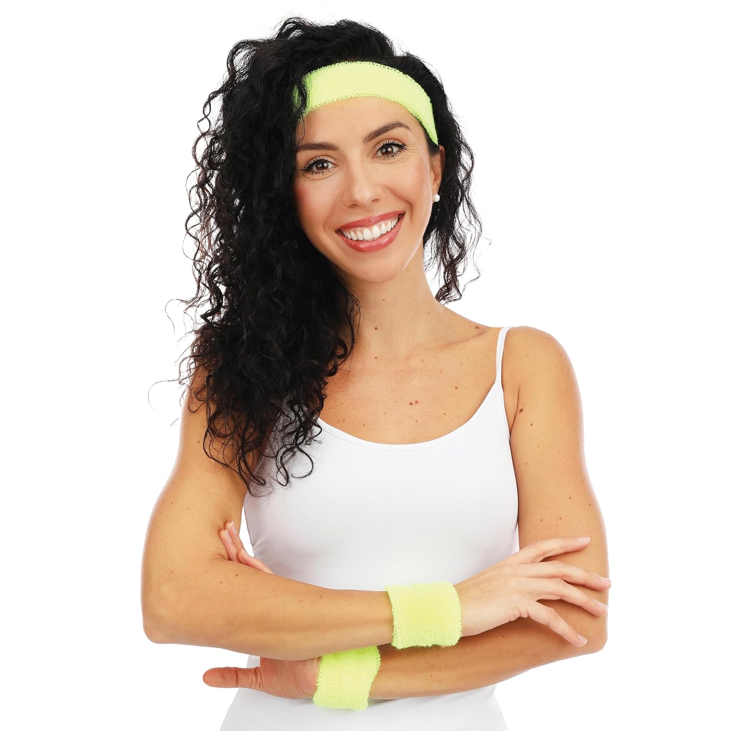 P'tit Clown - Set Bandeau et Poignets Éponge - Adulte - Accessoire Déguisement Fluo - Pour Compléter Costume Carnaval, Fête Costumée, Thème Rétro, Danse Années 80