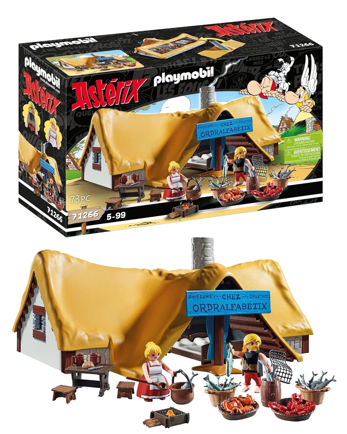 Playmobil 71266 Astérix : Hutte d'Ordralfabetix, Le poissonnier Ordralfabétix et sa Femme Iélosubmarine , Jouets pour Enfants à partir de 5 Ans