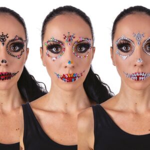 P'TIT CLOWN - 22561 - Strass Autocollant Visage Halloween I - Maquillage Autocollant Effet Glamour pour Halloween, Carnaval, Cosplay, Festival, Soirée Déguisée, Fête Costumée - Facile à Appliquer