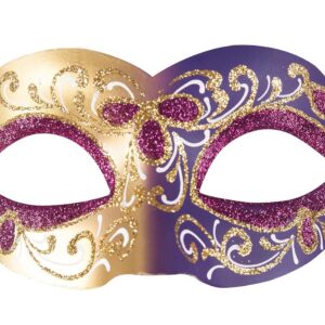 P'tit Clown - Loup Vénitien - Masque Déguisement Adulte - Idéal pour Compléter Accessoire Tenue Carnaval, Fêtes de Fin d'Année, Nouvel An, Noël et Fêtes Costumées (Or, Violet)