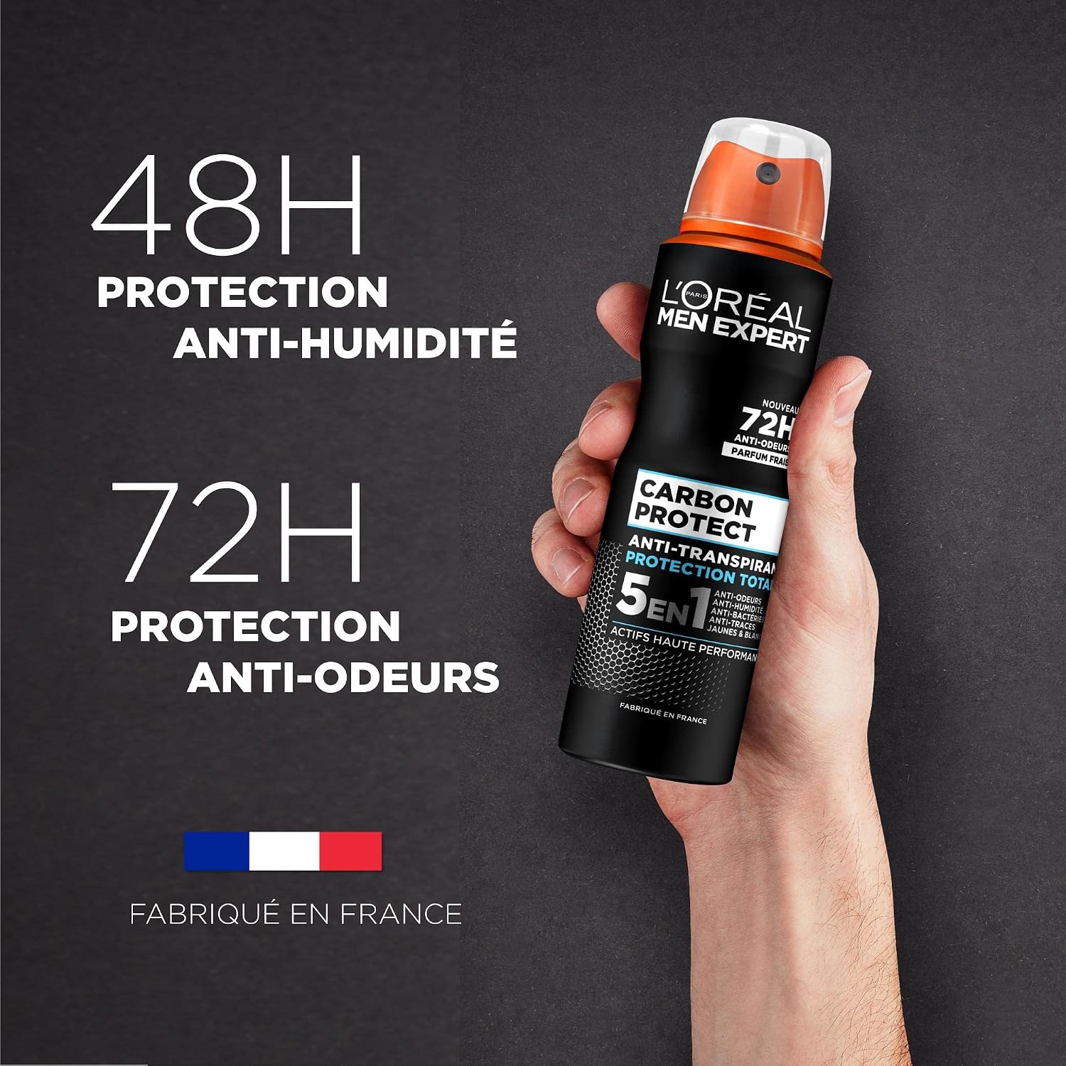 L’Oréal Paris Men Expert Carbon Protect Déodorant Spray 5en1-150ml - Lot de 6 – Image 3