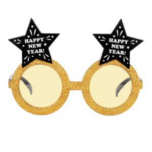 P’TIT CLOWN - 24363 - Lunettes Étoiles “Happy New Year” Or et Noir - Accessoire Fête Nouvel An, Réveillon, Photobooth, Soirée Thème - Lunettes Festives en Papier Cartonné