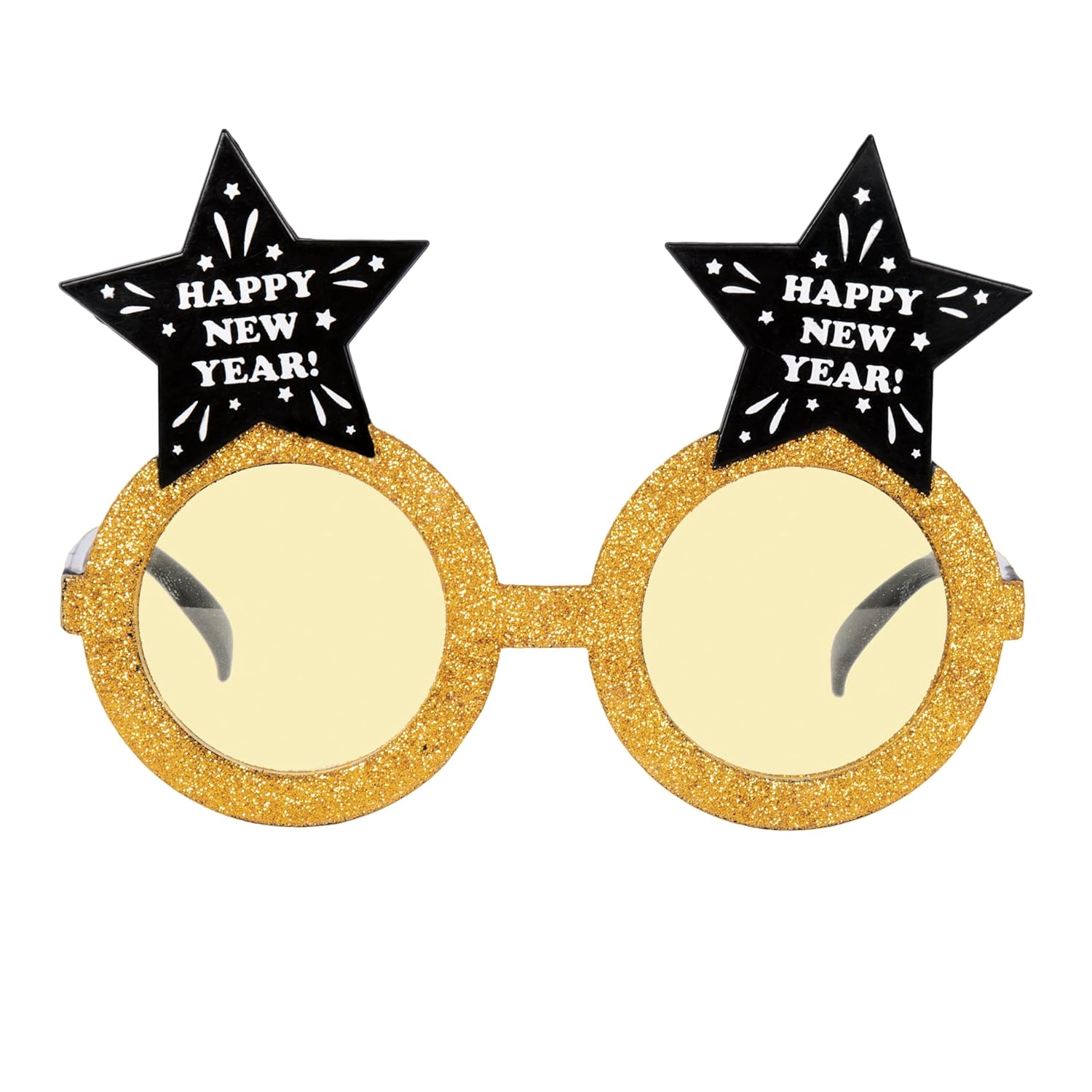 P’TIT CLOWN - 24363 - Lunettes Étoiles “Happy New Year” Or et Noir - Accessoire Fête Nouvel An, Réveillon, Photobooth, Soirée Thème - Lunettes Festives en Papier Cartonné
