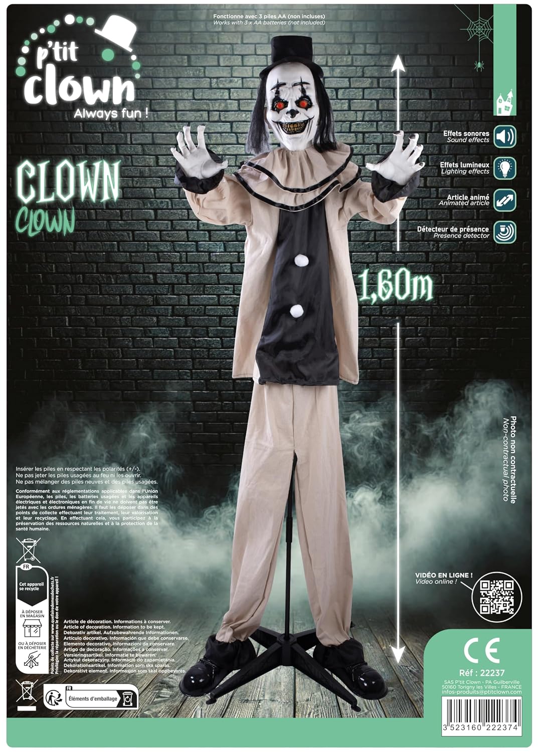 P'TIT CLOWN — Automate Halloween animé sonore lumineux 160 cm – Image 2
