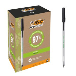 BIC Round Stic ECOlutions Stylos-Bille Pointe Moyenne (1,0 mm) - Noir, Boîte de 60