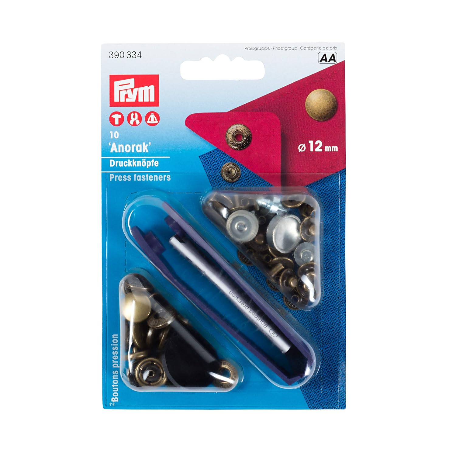Prym 390334 Bouton pression sans couture Anorak Laiton vieilli 12 mm, Old Brass