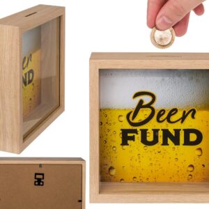 Tirelire en Bois, Motif de découverte de la bière, dans Un Cadre, env. 20 x 20 cm